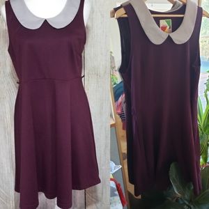 Modcloth Fervour Maroon and Grey Peter Pan Collar Dress Plus Size 2x